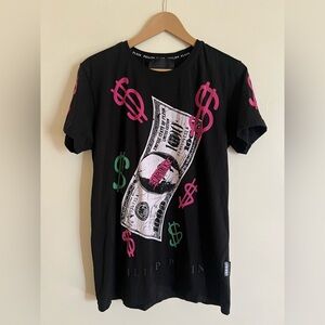 Phillipp Plein Capitalist Money Skull Rhinestone T Shirt Size L